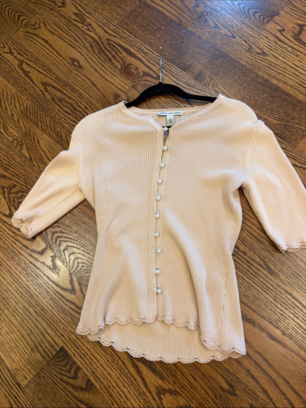 Autumn Cashmere Pearl-Button Ribbed Cardigan - Blush Nude